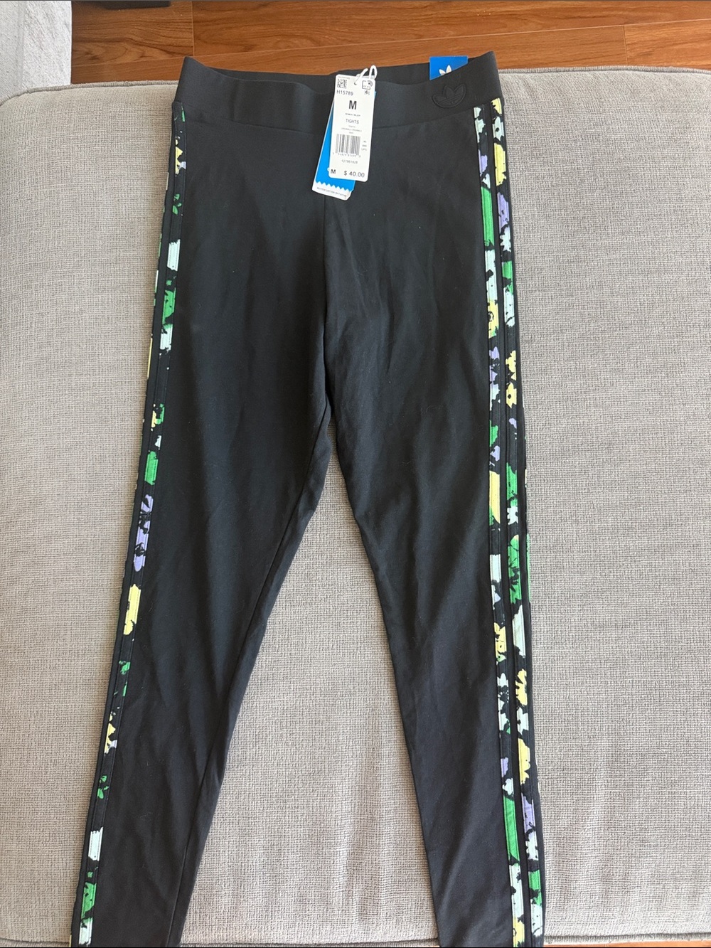 Adidas Womens Floral Three Stripe Leggings Size M